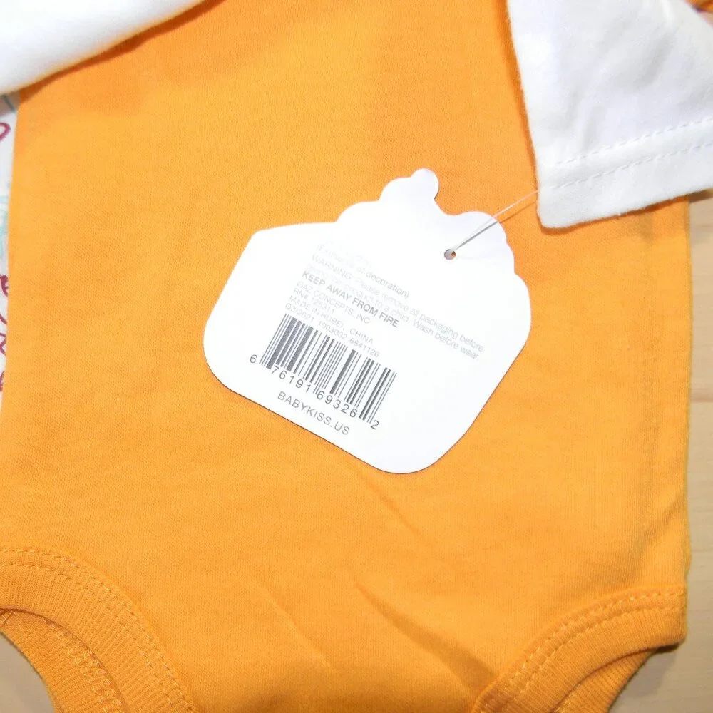 Baby Kiss 3 Bodysuits Fall Thanksgiving Autumn Pumpkin Orange 0-3M NWT